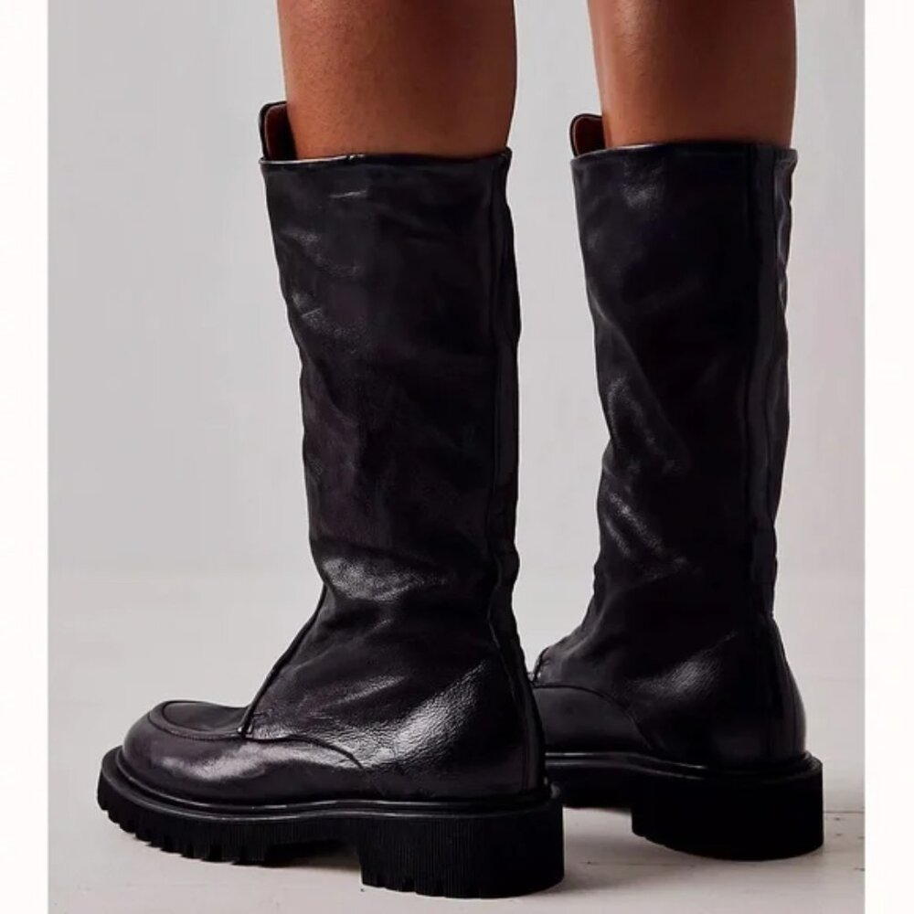 Free People x AS 98 Zayne Zip Front Tall Boots Lug Sole Black Leather US 8 NWOB - Picture 3 of 4